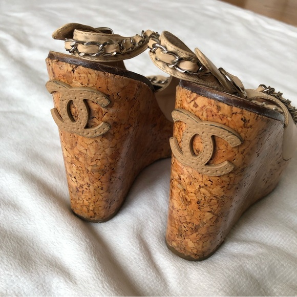 Chanel Chain Link CC Cork & Leather Wedges EU36 - Picture 4 of 16